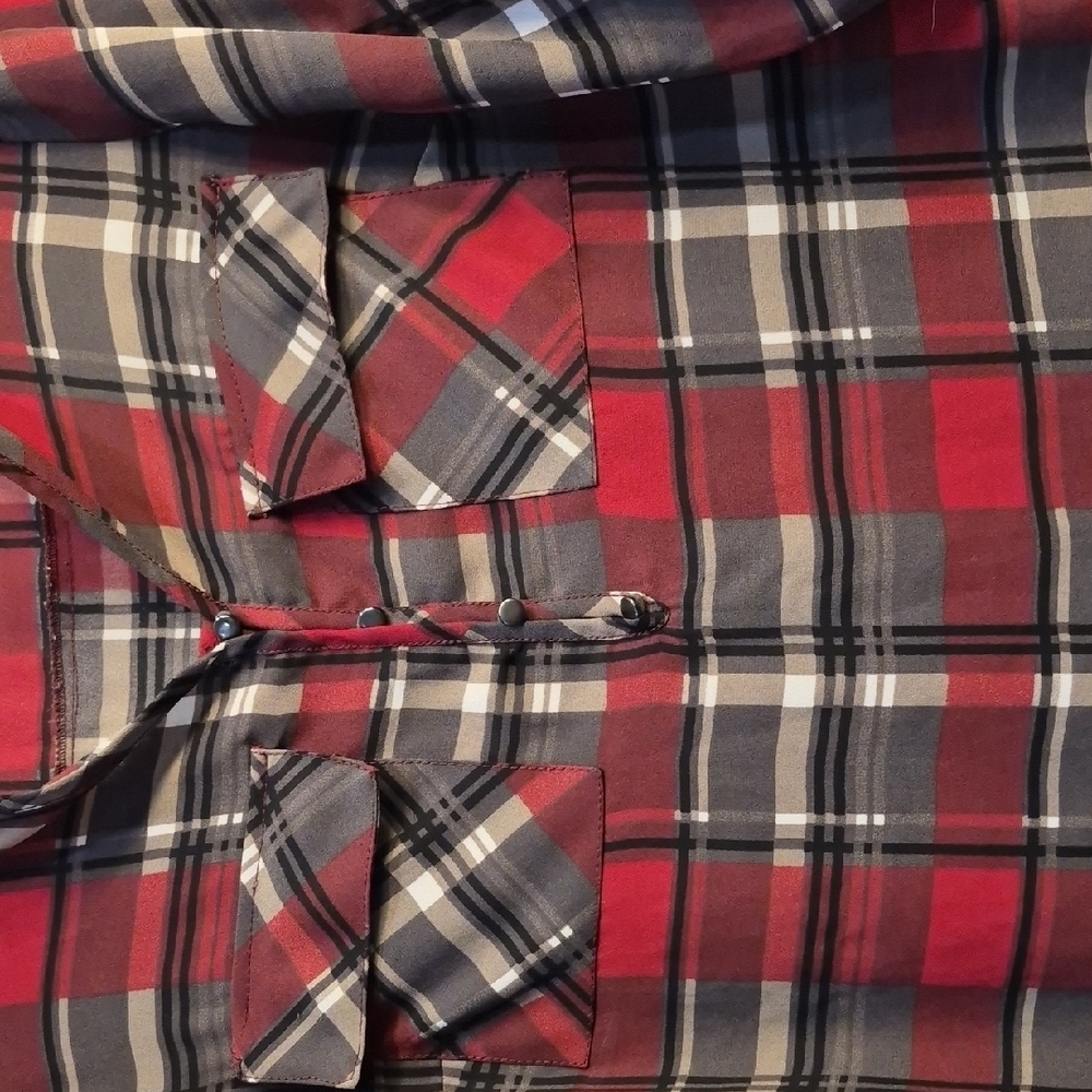 William Rast Red and Gray Plaid Button-Front Tunic - Picture 3 of 10